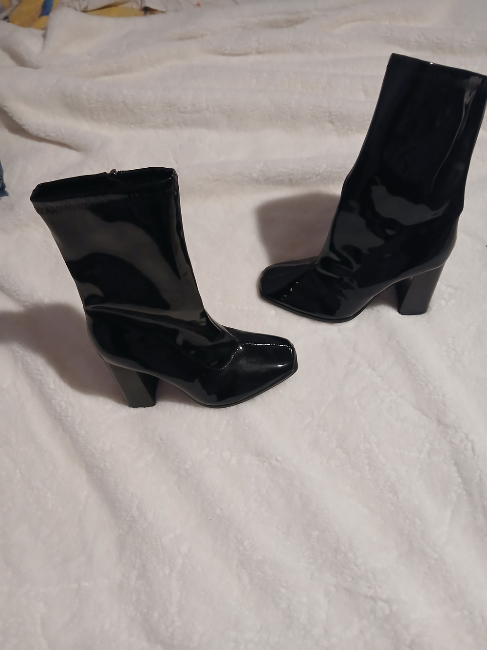 Women's Black Patent Block Heel Ankle Boots